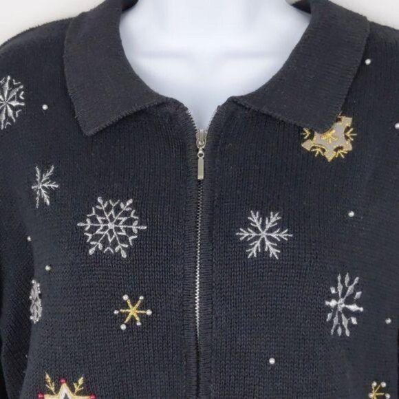 Hampshire Studio Christmas Sweater Cardigan Women's  full zip Santa  Size L - Picture 3 of 16